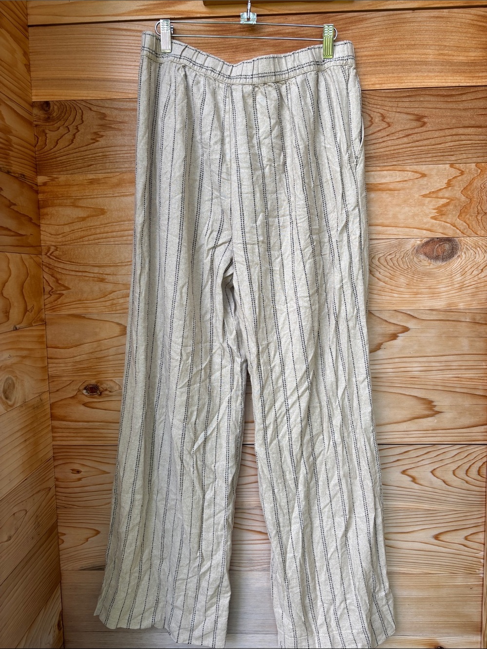 Faherty Riviera Linen Blend Stripe Wide Leg Pants Beige Medium - Picture 10 of 12